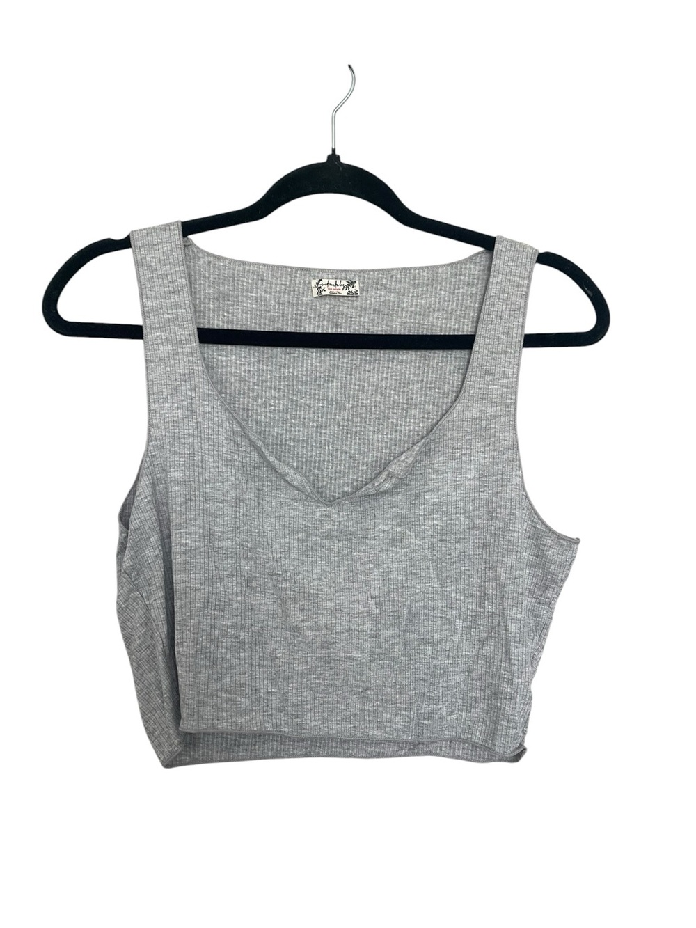 Free People Grey Ribbed V-Neck Crop Tank